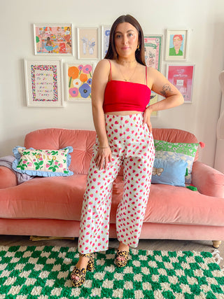 READY TO SHIP: Kayla Ditsy Strawberry Print Denim Trousers