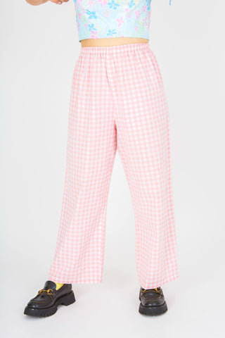 Rae Organic Cotton Pink Gingham Trousers - By Megan Crosby