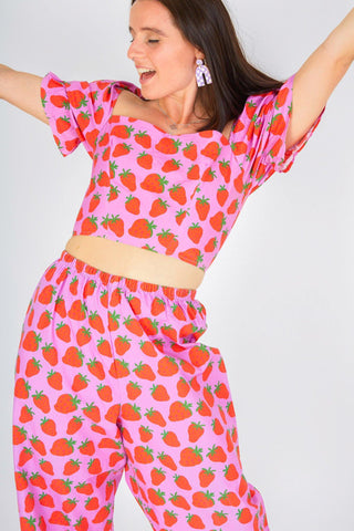 Sophie Strawberry Print Puff Sleeve Blouse - By Megan Crosby