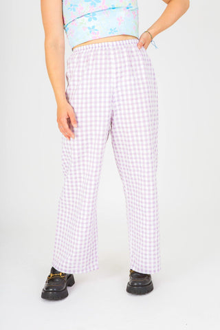 Rae Organic Cotton Lilac Gingham Trousers - By Megan Crosby