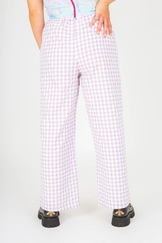 Rae Organic Cotton Lilac Gingham Trousers - By Megan Crosby