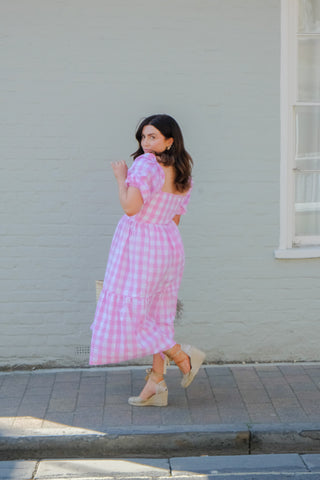 Laura Pink Gingham Midi Dress