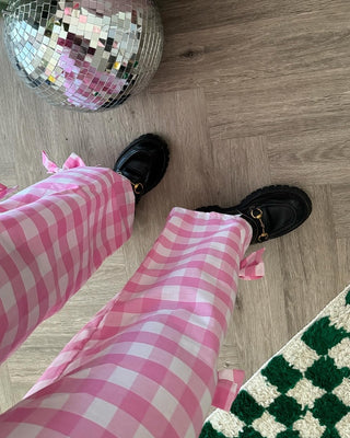 Rae Organic Cotton Pink Gingham Bow Trousers