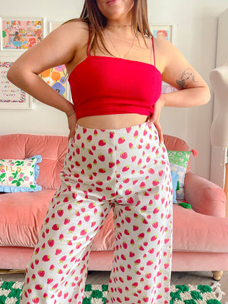Kayla Ditsy Strawberry Print Denim Trousers