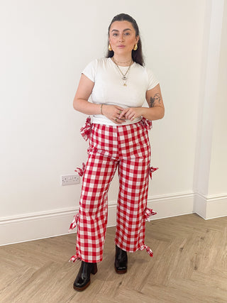 Rae Red Gingham Trousers with Bows