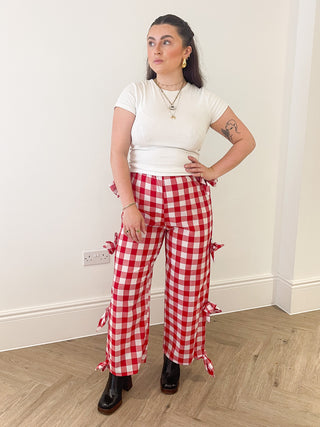 Rae Red Gingham Trousers with Bows