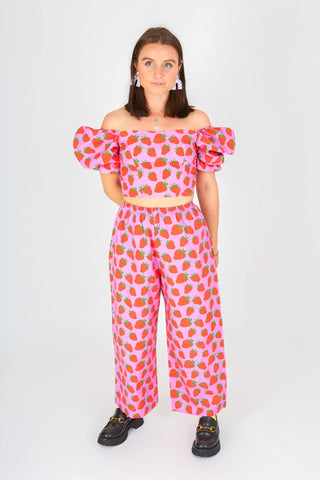 Sophie Strawberry Print High Waist Trousers - By Megan Crosby