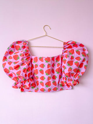 Sophie Strawberry Print Puff Sleeve Blouse