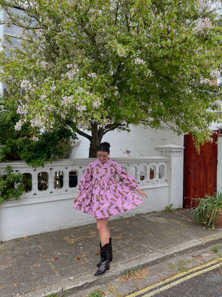 Lila Organic Cotton Mini Dress in Pink Cowboy Babe