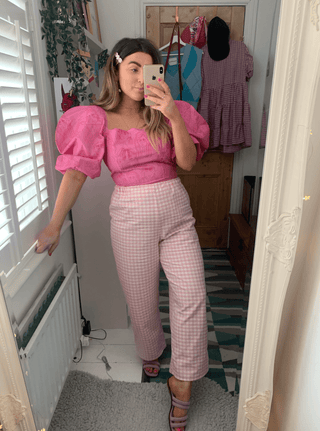 Rae Organic Cotton Pink Gingham Trousers – By Megan Crosby